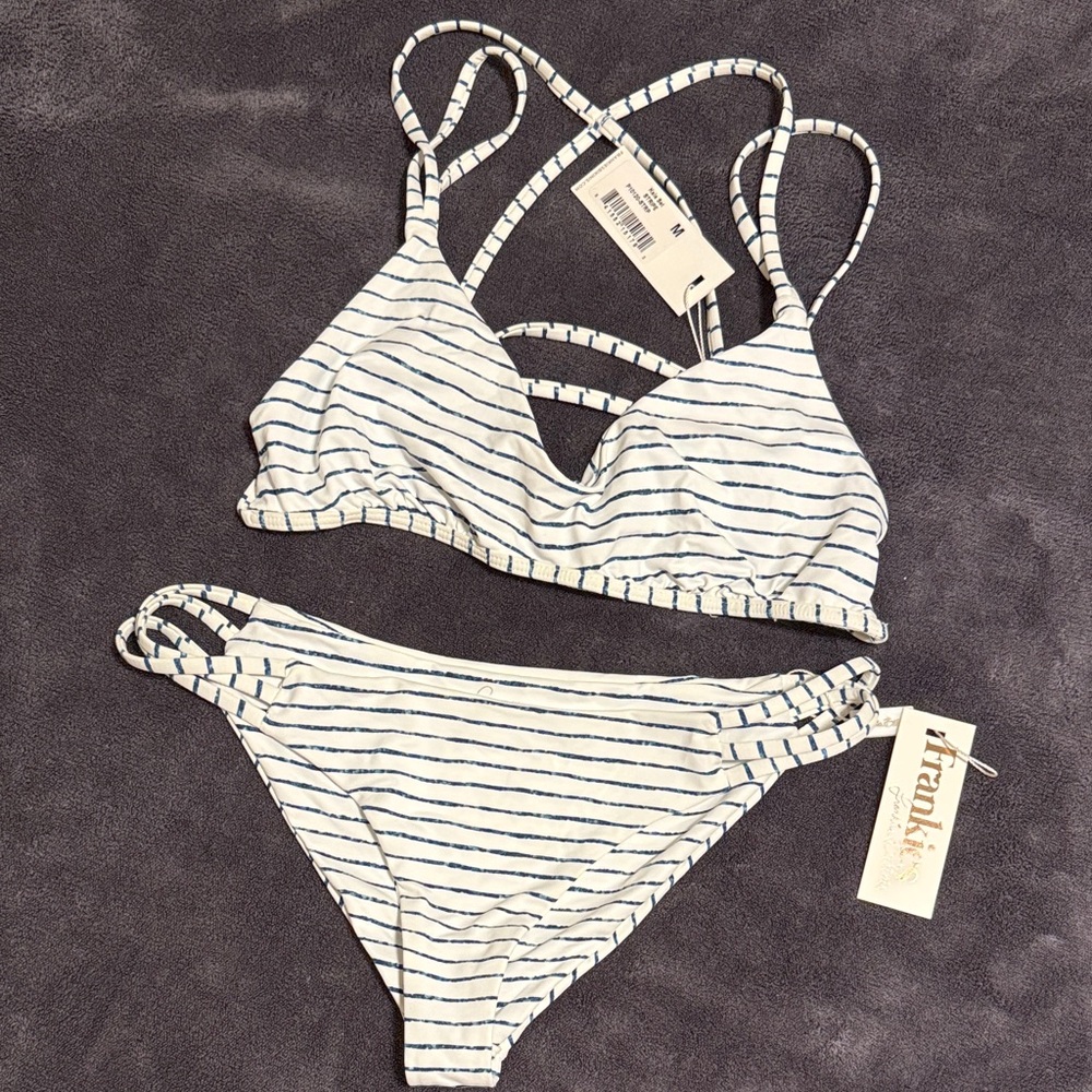 Frankie's Bikinis Navy and White Striped Bikini